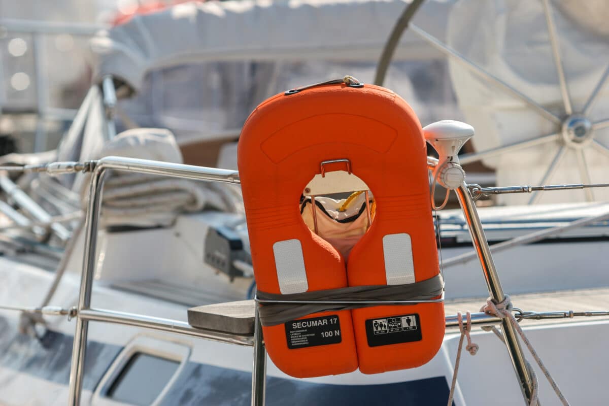 orange life jacket on a boat